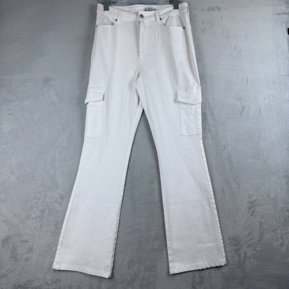 Bluespice Cargo Jeans Bootcut Leg Womens Size 9 Mid Rise White Denim Stretch
